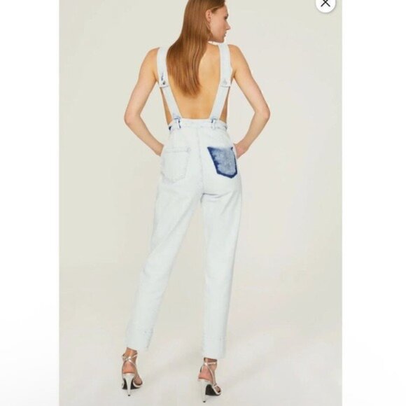 Retrofête Denim Monet Jumpsuit Size Medium Acid Wash Blue White - Picture 8 of 8